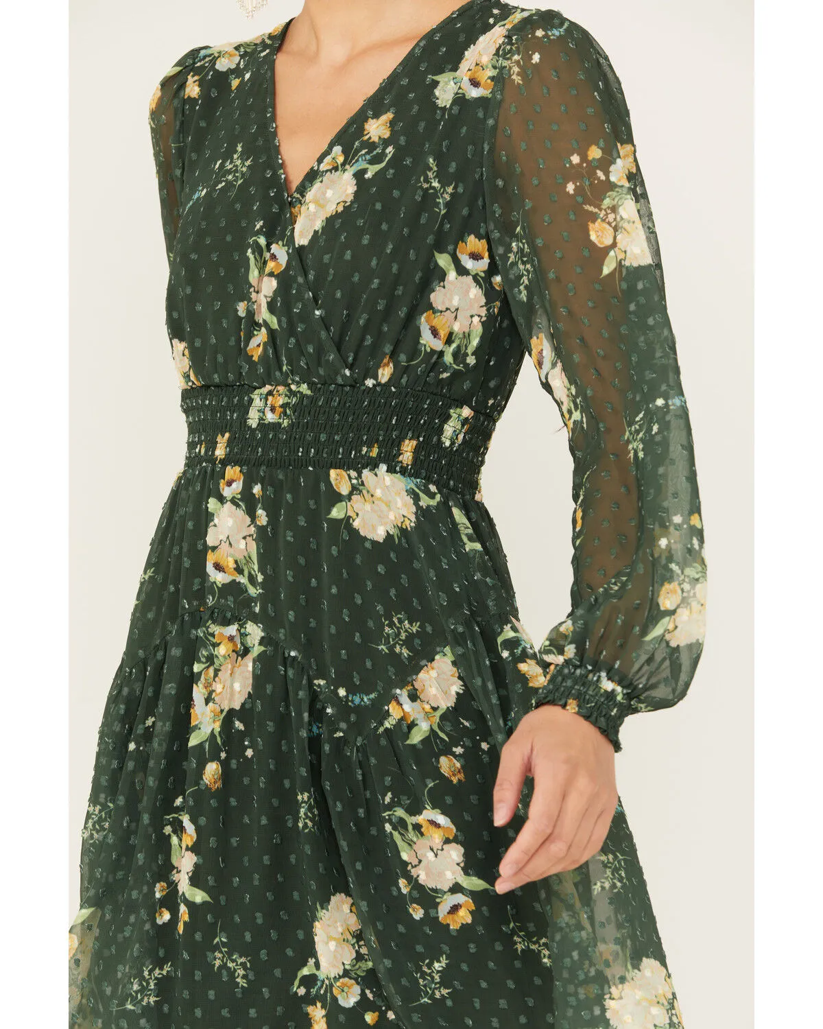 Jolt Women's Long Sleeve Floral Chiffon Wrap Tier Dress