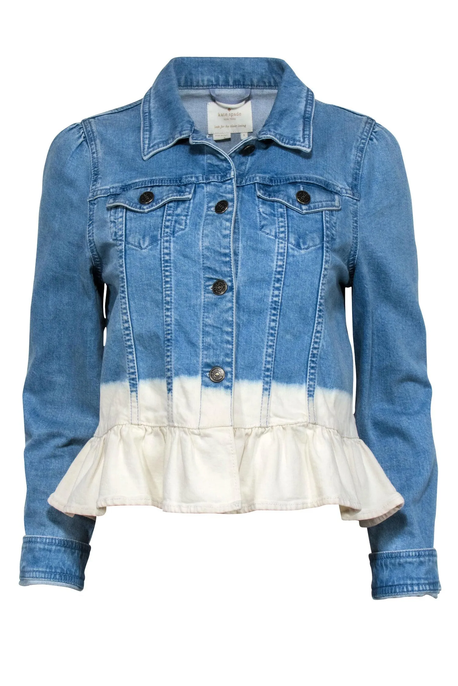 Kate Spade - Medium Wash Denim Bleach Dye Peplum Jacket Sz S