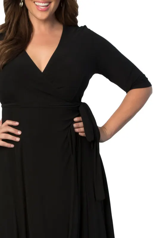 Kiyonna Essential Wrap Dress with 3/4 Sleeves (Plus Size)