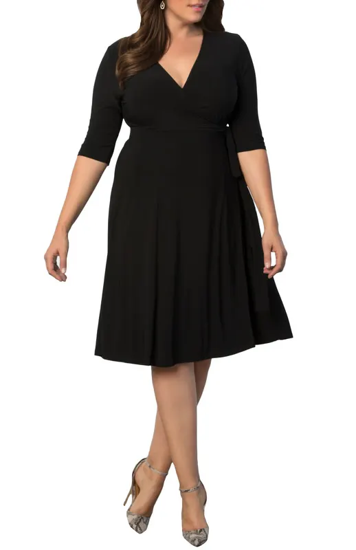 Kiyonna Essential Wrap Dress with 3/4 Sleeves (Plus Size)