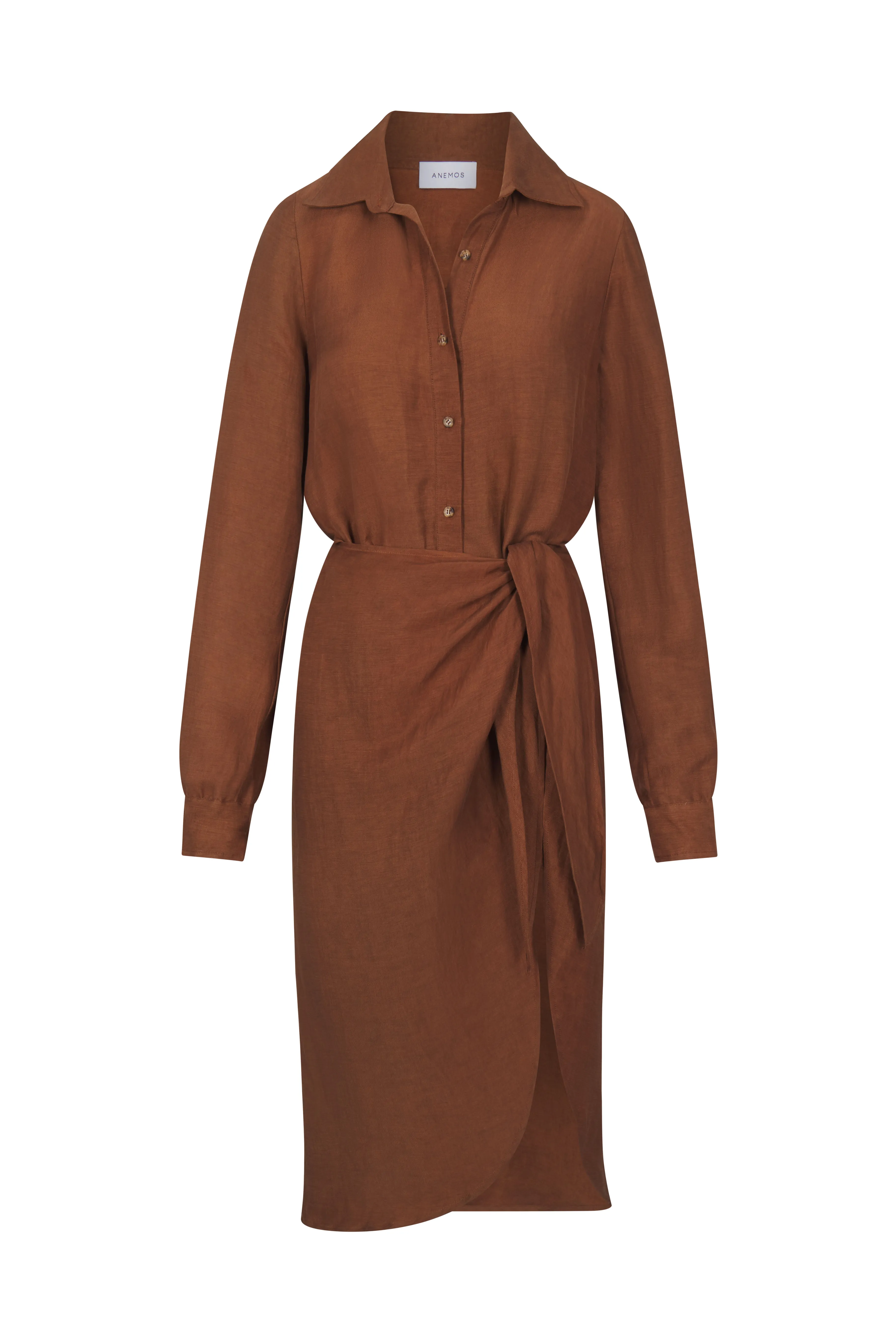 L.A. Button Down Asymmetric Wrap Midi Dress in Cupro Linen Blend