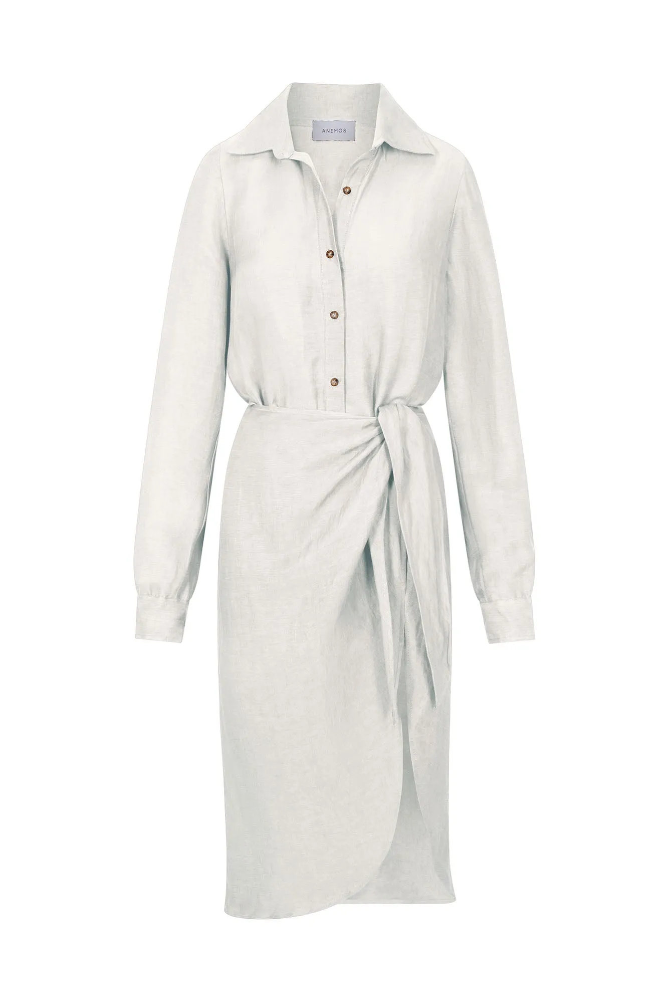 L.A. Button Down Asymmetric Wrap Midi Dress in Cupro Linen Blend