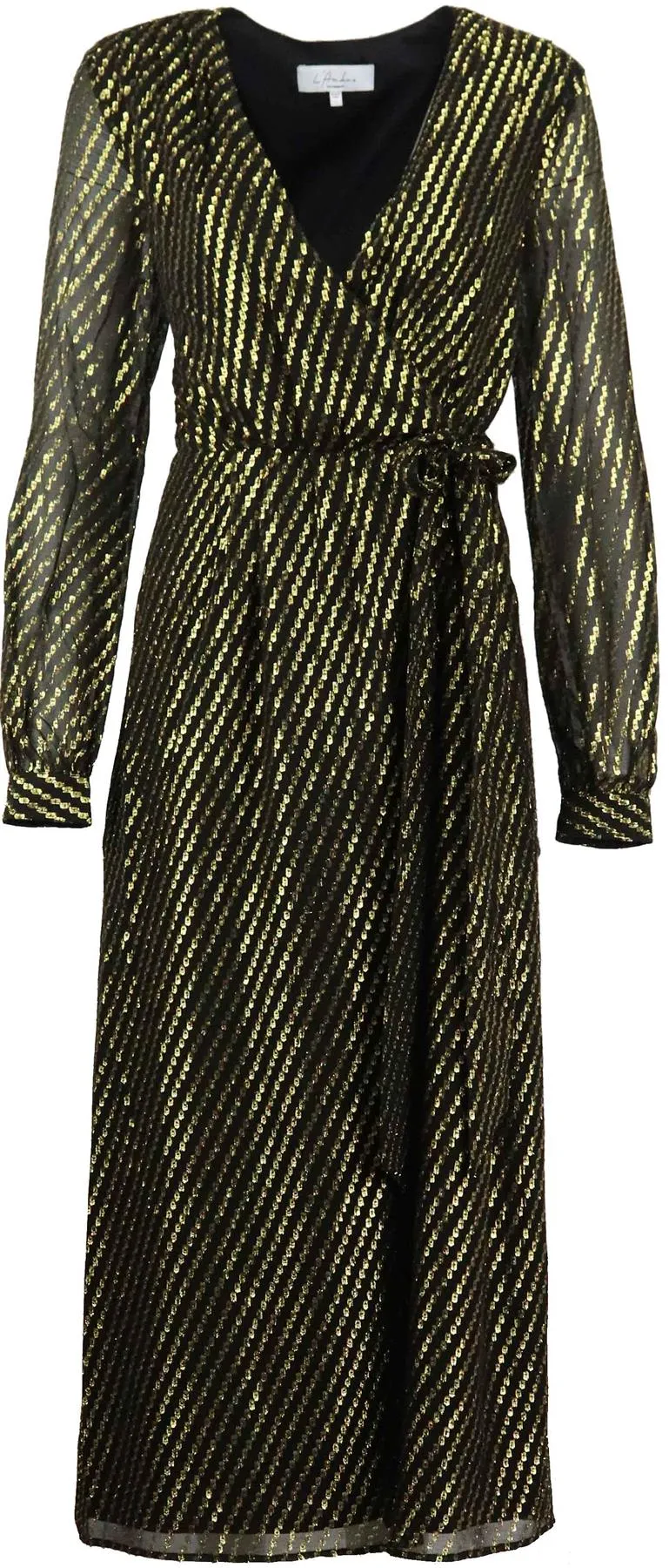 L'ACADEMIE METALLIC WRAP EFFECT STRIPED MIDI DRESS LARGE