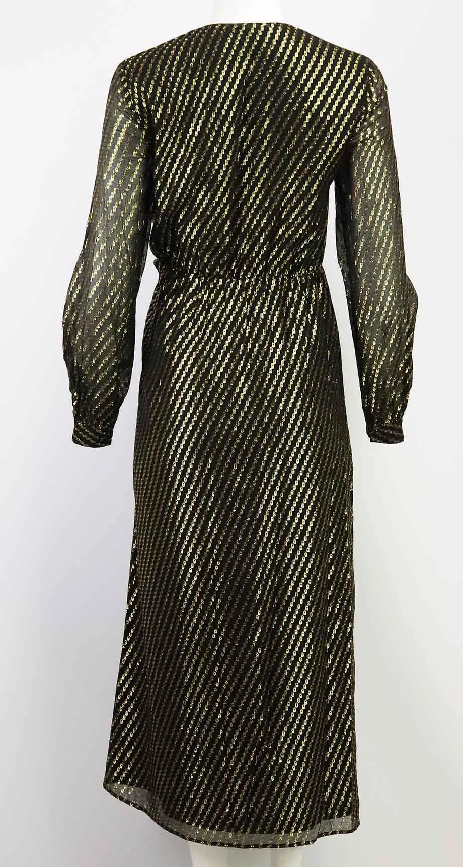 L'ACADEMIE METALLIC WRAP EFFECT STRIPED MIDI DRESS LARGE