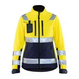 Ladies High Vis Softshell Jacket 4902 High Vis Geel/Marineblauw - Blå