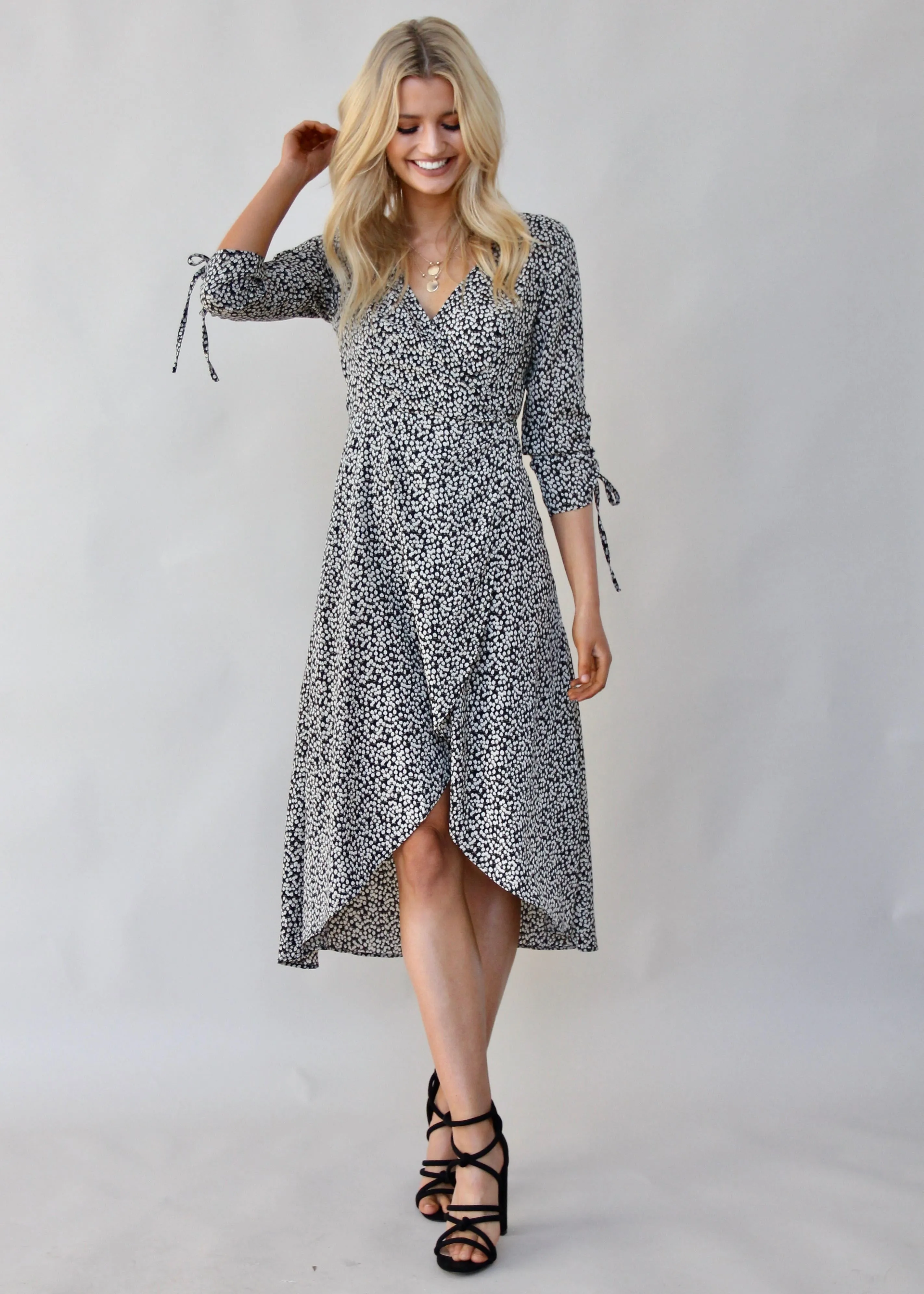 Light Fields Wrap Dress - Black Floral