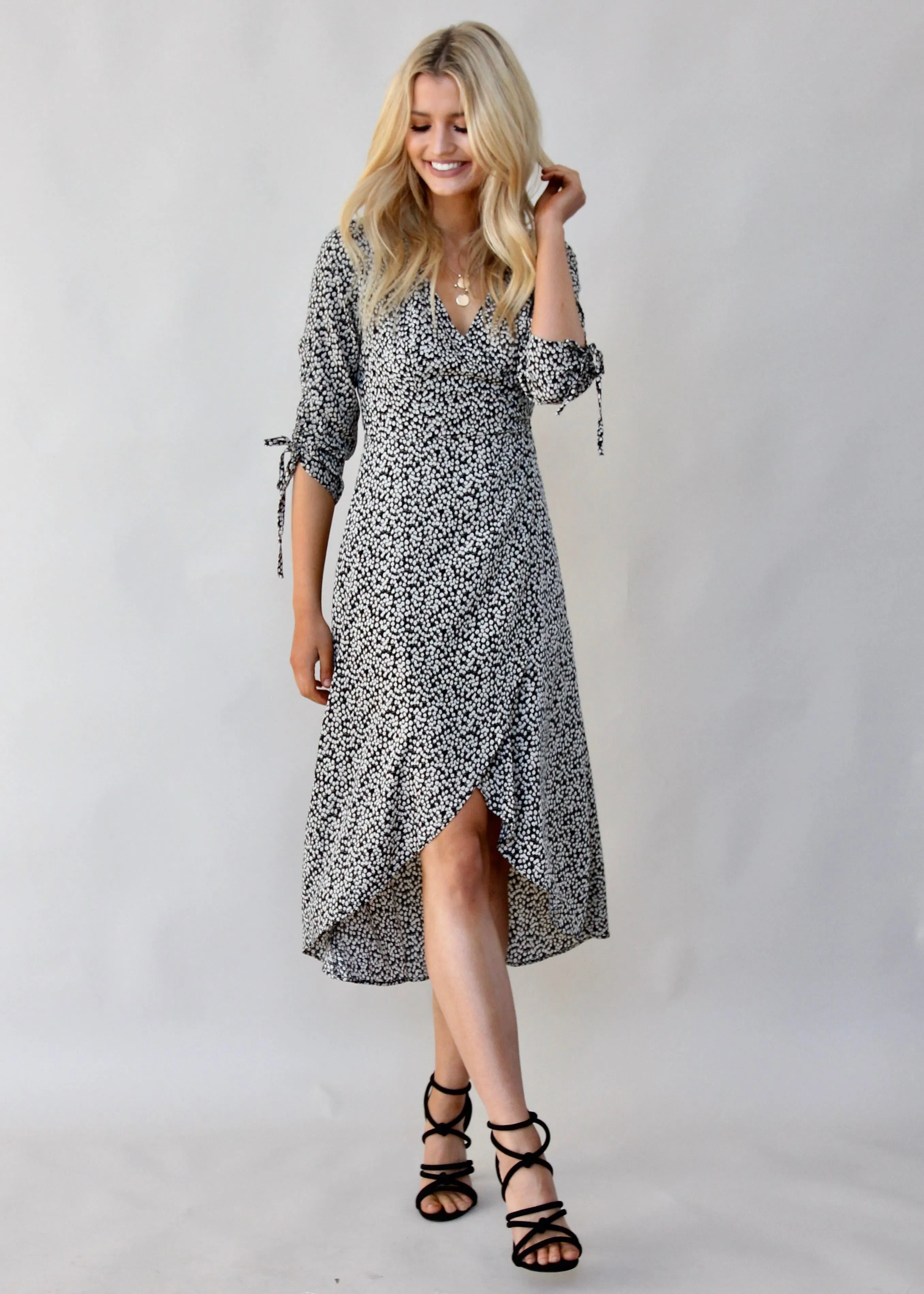 Light Fields Wrap Dress - Black Floral