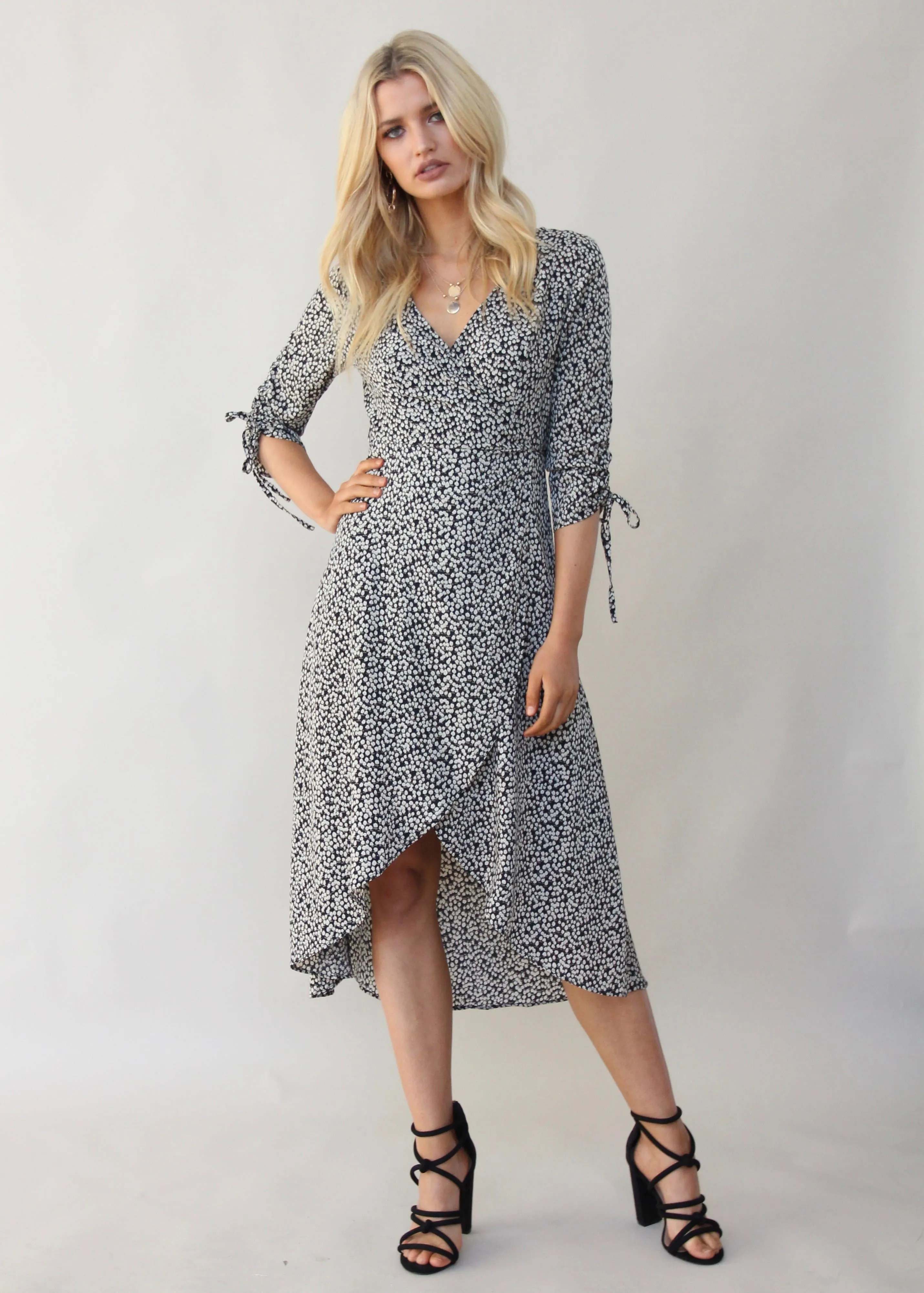 Light Fields Wrap Dress - Black Floral