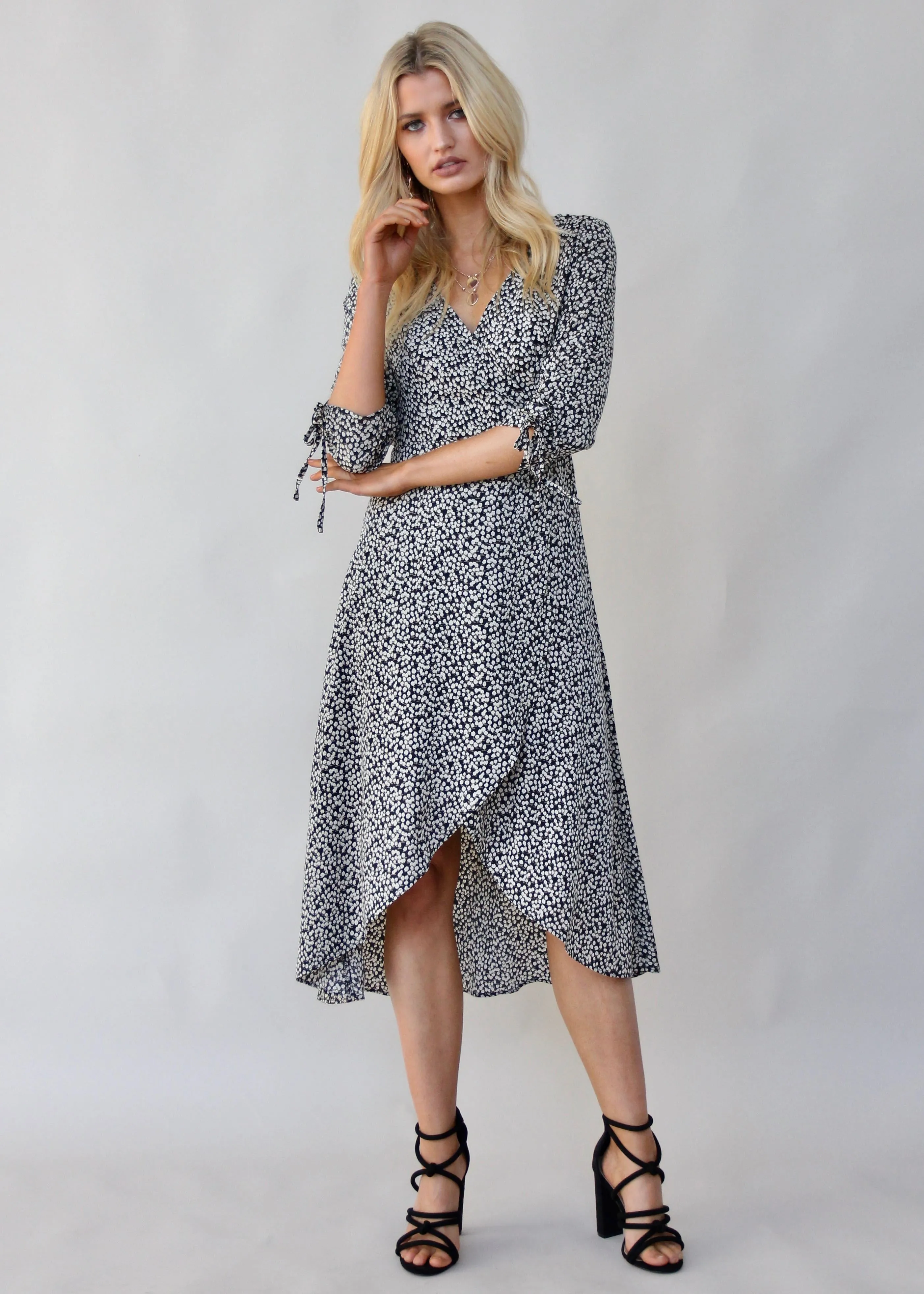 Light Fields Wrap Dress - Black Floral