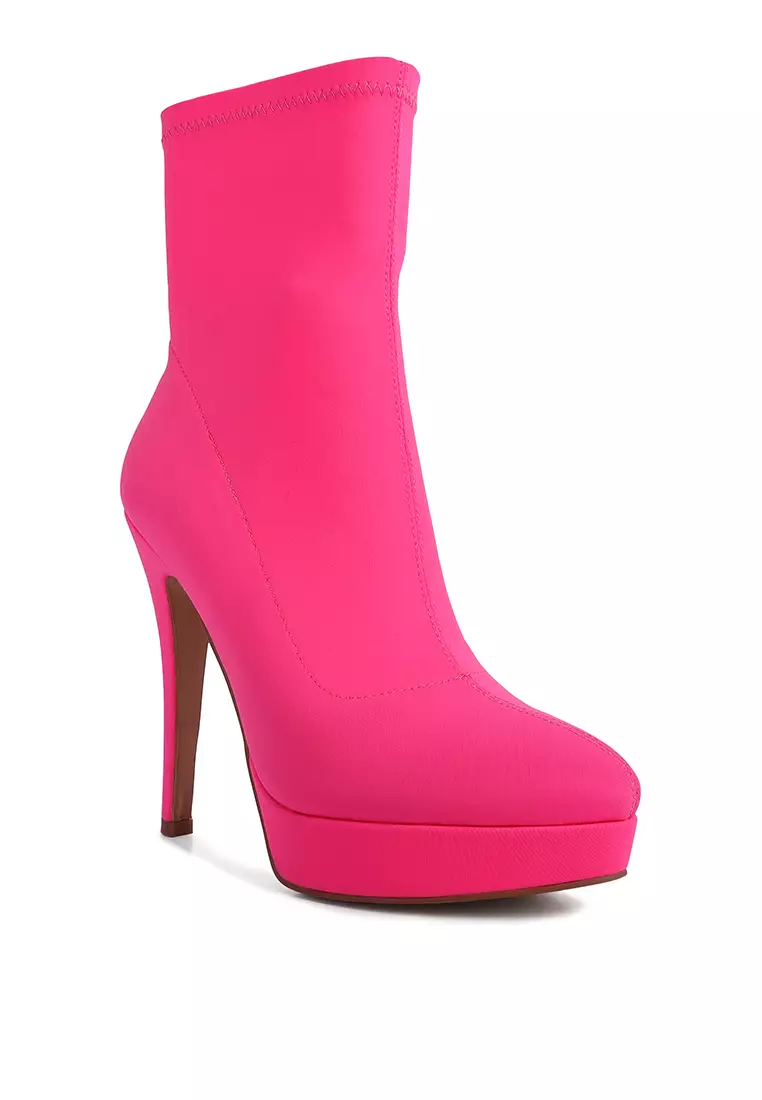 London Rag Fuchsia High Heeled Lycra Ankle Boot