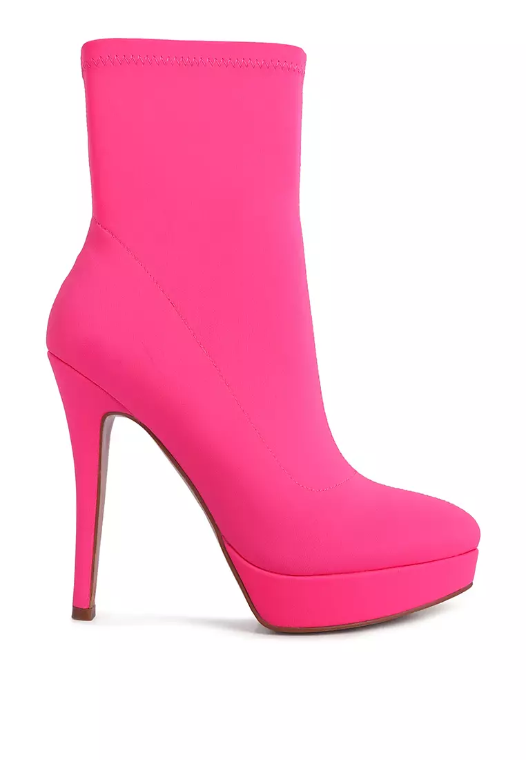 London Rag Fuchsia High Heeled Lycra Ankle Boot