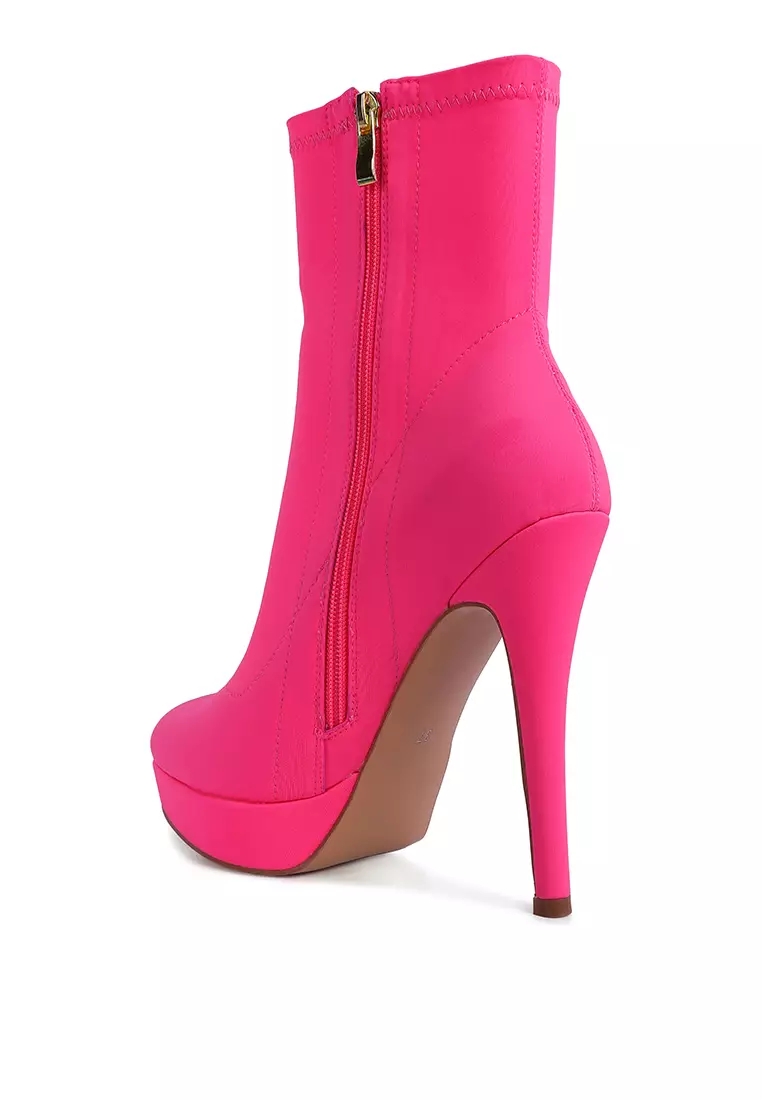 London Rag Fuchsia High Heeled Lycra Ankle Boot