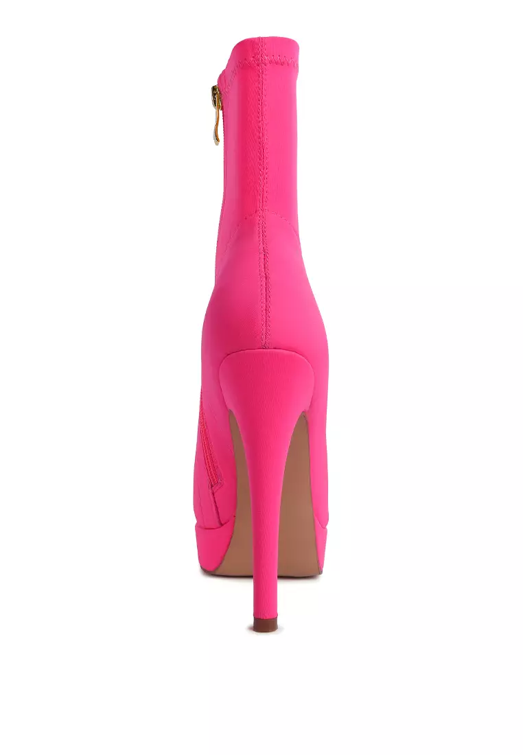 London Rag Fuchsia High Heeled Lycra Ankle Boot