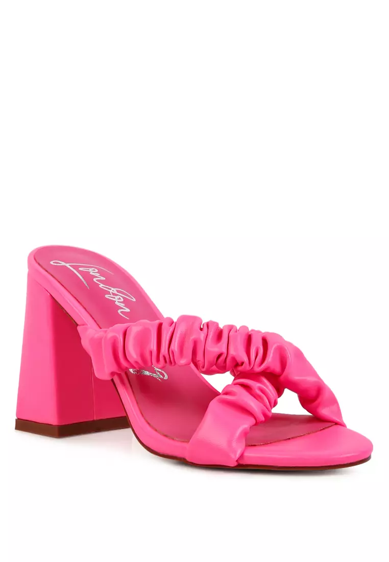 London Rag Peach Scrunchie Strap Block Sandals