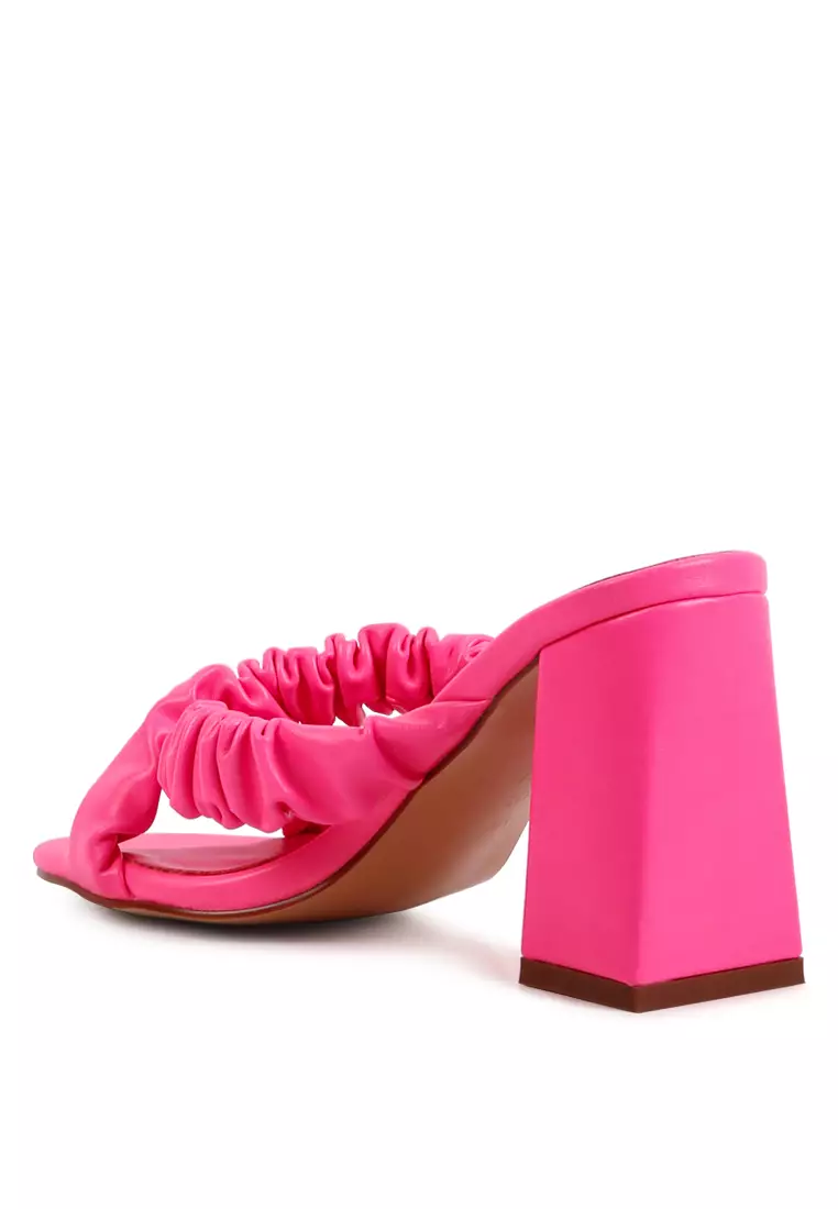 London Rag Peach Scrunchie Strap Block Sandals