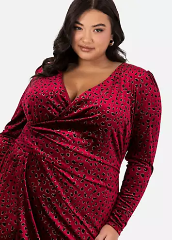 Lovedrobe Luxe Bodycon Fixed Wrap Dress in Premium Silk Touch Velour Animal Print | Grattan