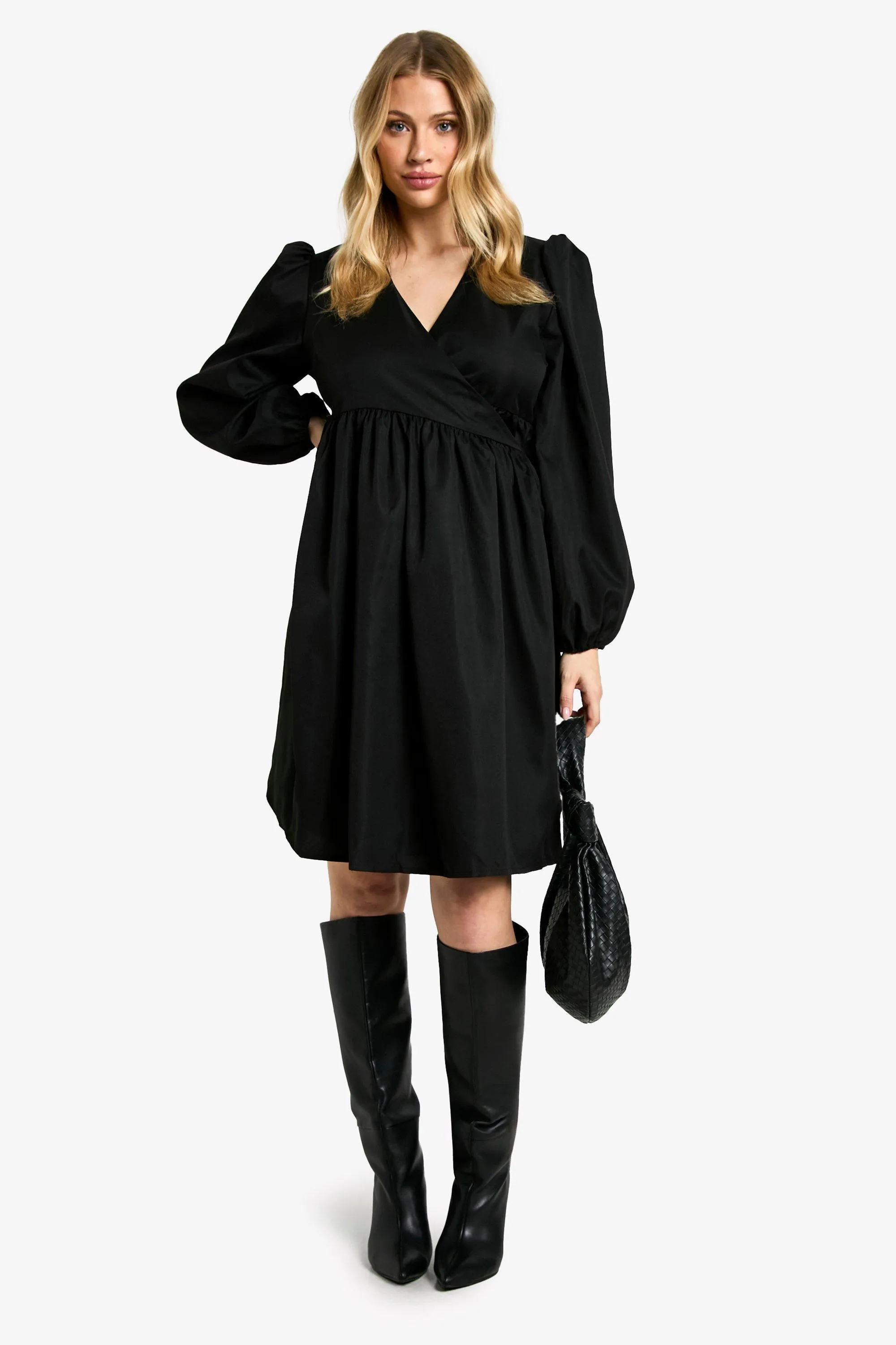 Maternity Woven Long Sleeve Wrap Smock Dress