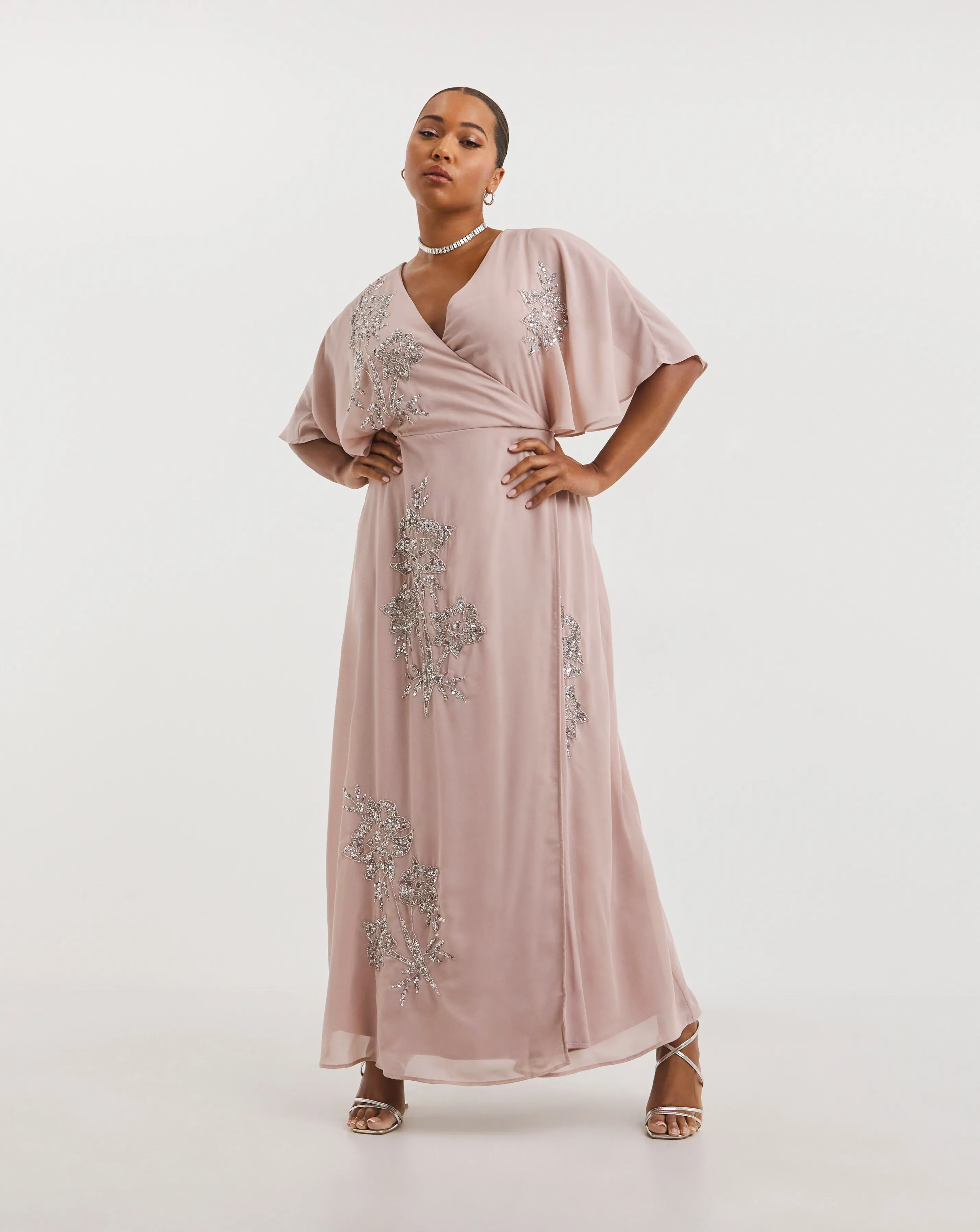 Maya Curve Floral Wrap Sequin Maxi Dress | Simply Be