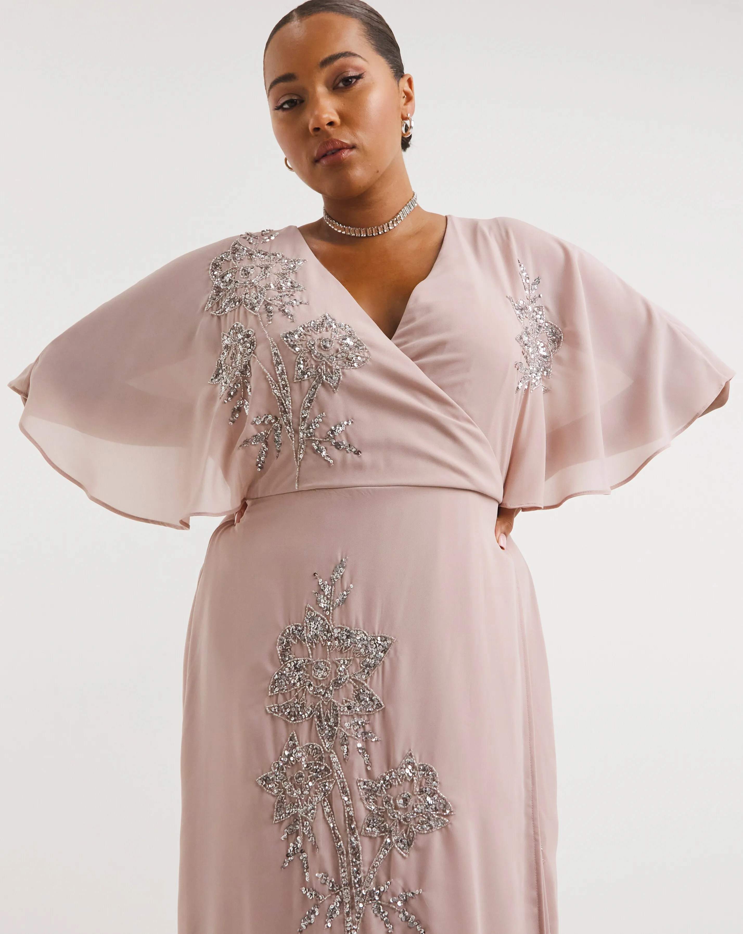 Maya Curve Floral Wrap Sequin Maxi Dress | Simply Be