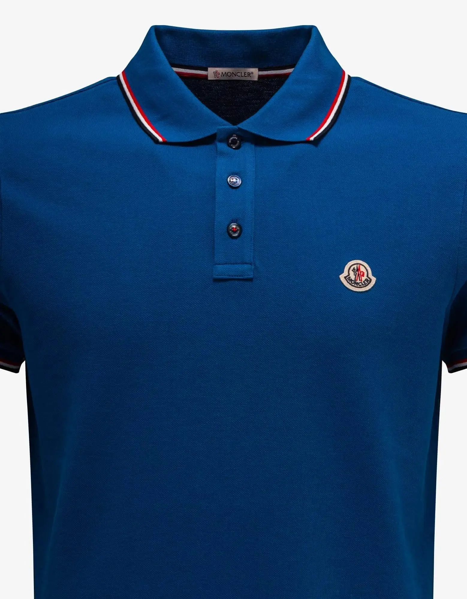 Moncler Cosmic Blue Tricolour Trim Polo T-Shirt