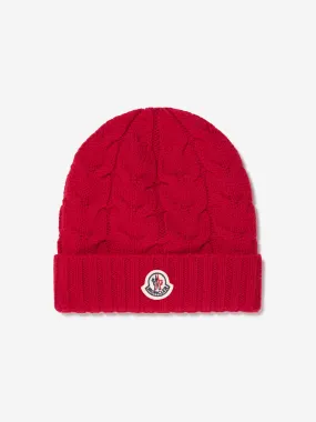 Moncler Enfant Boys Cable Knit Wool Beanie in Red