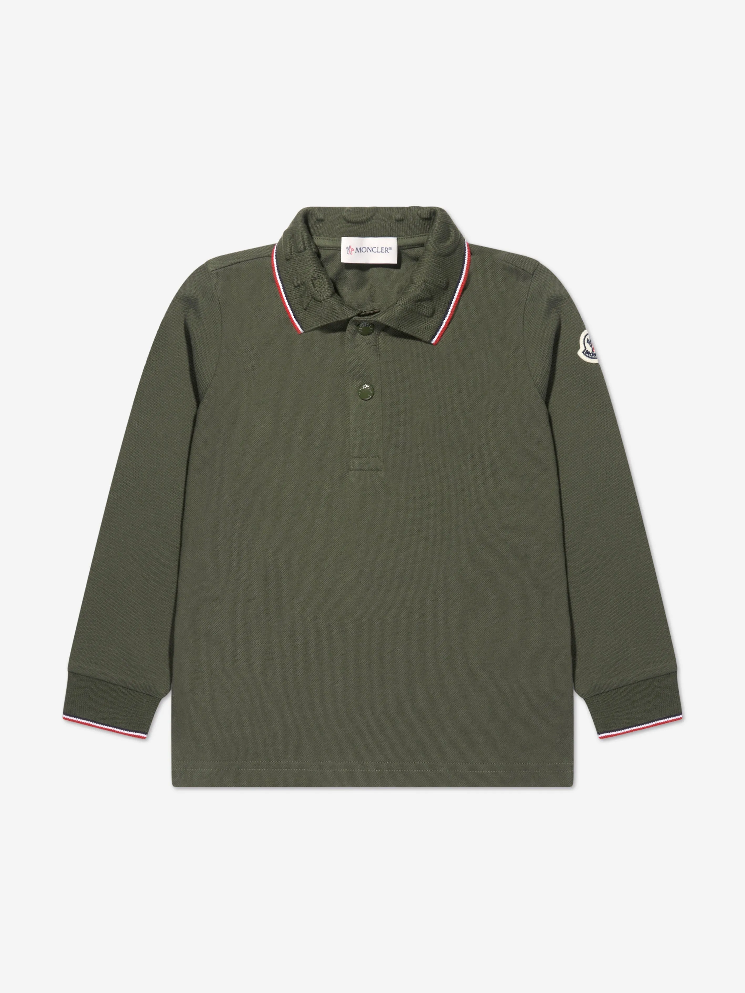 Moncler Enfant Boys Long Sleeve Polo Shirt in Green