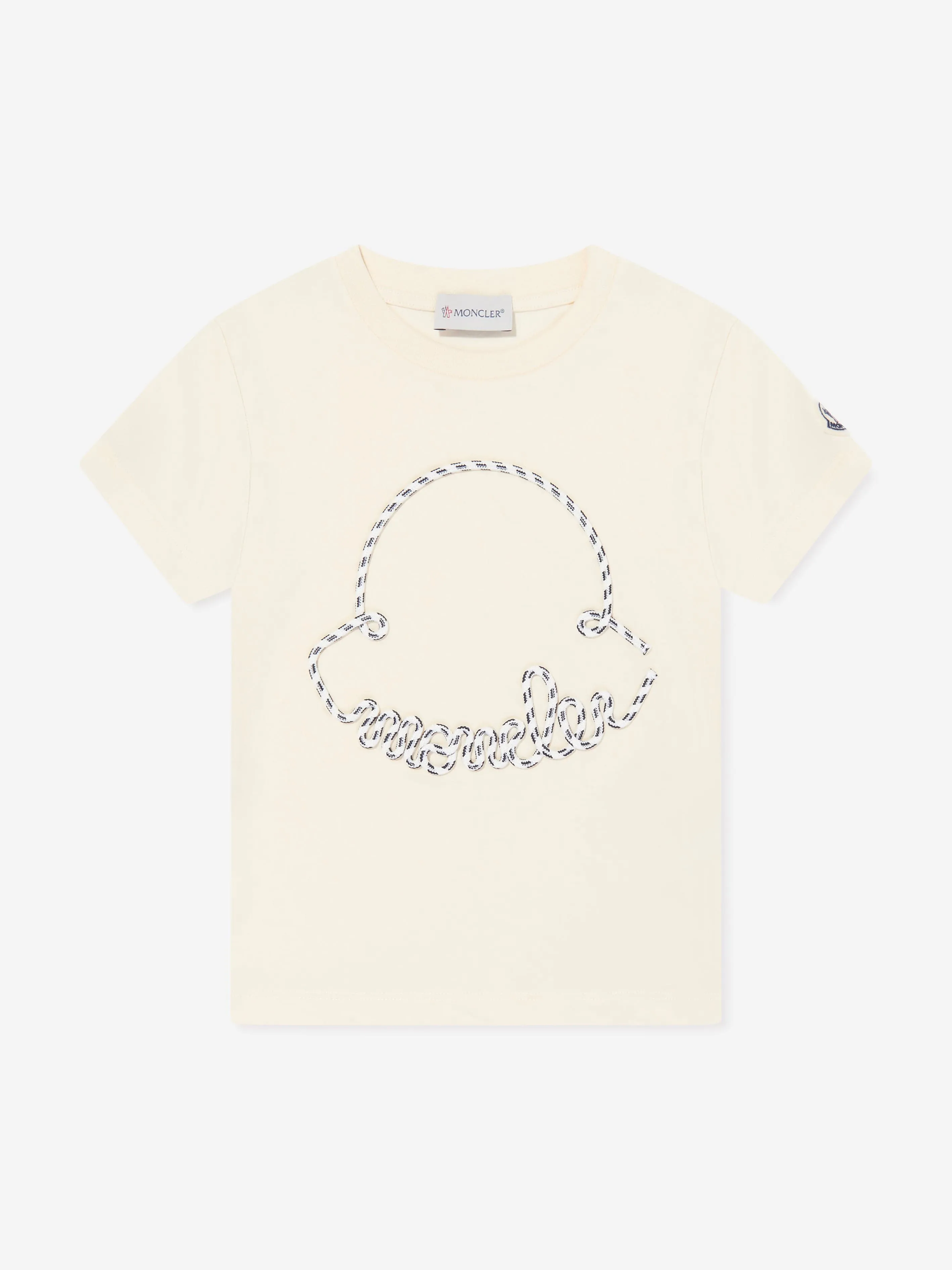 Moncler Enfant Girls Embroidered Logo T-Shirt in Ivory