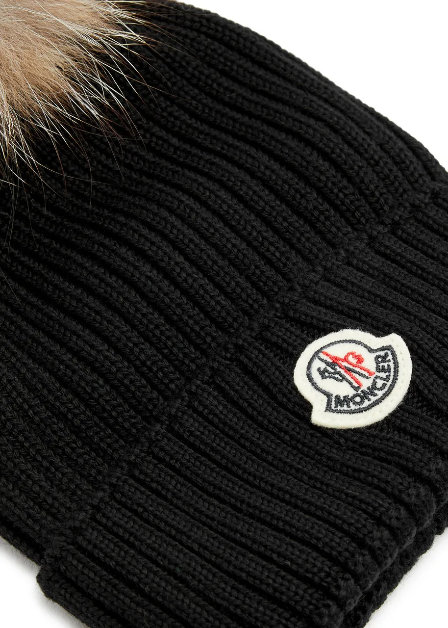 MONCLER KIDS Pompom ribbed wool beanie -                         -                     -                