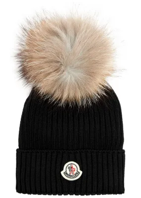 MONCLER KIDS Pompom ribbed wool beanie -                         -                     -                