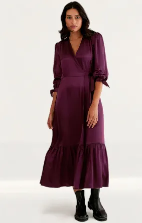 M&S X Ghost Satin V-Neck Tie Sleeve Midi Wrap Dress