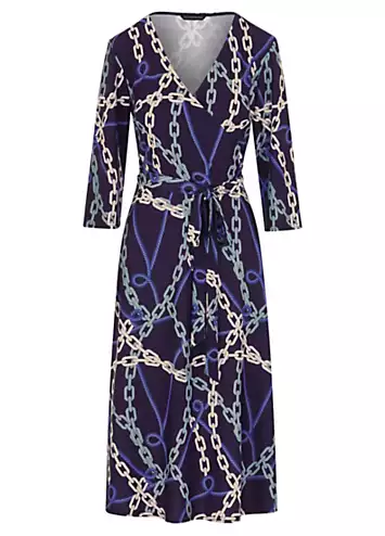 Navy Chain Print Jersey Wrap Dress by Kaleidoscope | Look Again