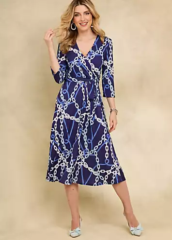 Navy Chain Print Jersey Wrap Dress by Kaleidoscope | Look Again