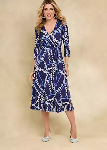 Navy Chain Print Jersey Wrap Dress by Kaleidoscope | Look Again