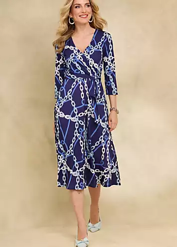 Navy Chain Print Jersey Wrap Dress by Kaleidoscope | Look Again