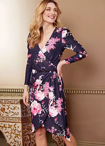 Navy Print Wrap Jersey Dress by Kaleidoscope | Look Again