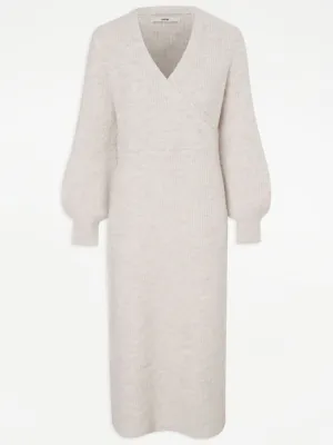 Neutral Knitted Wrap Midi Dress | Women | George at ASDA