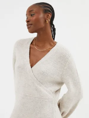 Neutral Knitted Wrap Midi Dress | Women | George at ASDA