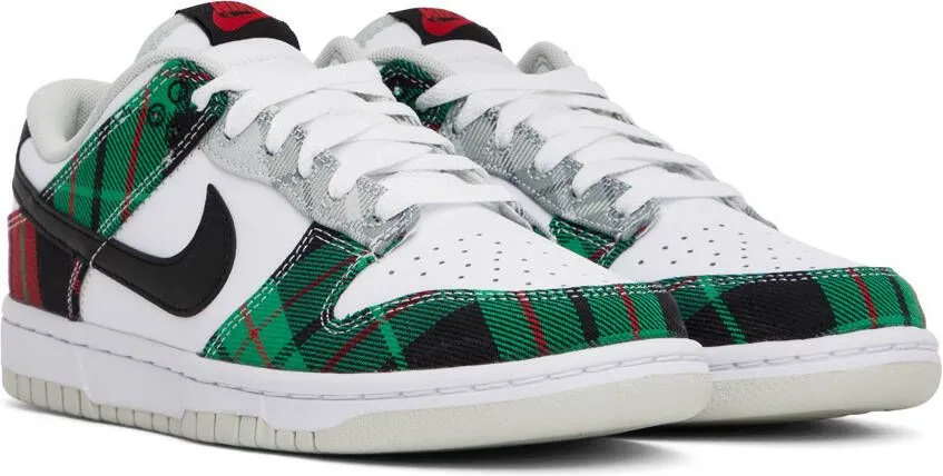 Nike White & Green Dunk Low Sneakers