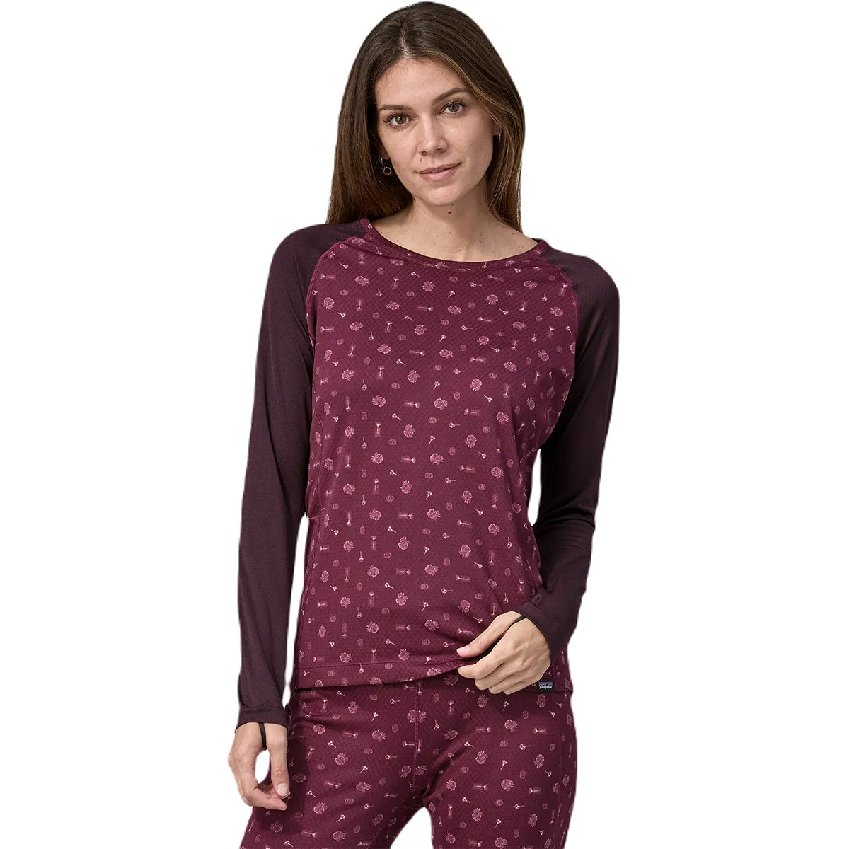 Patagonia Women's Fire Floral-Night Plum Capilene Midweight Crew