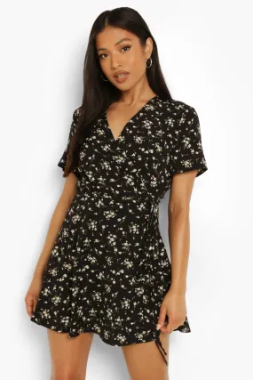 Petite Floral Wrap Tea Dress