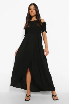 Petite Shirred Wrap Front Maxi Dress