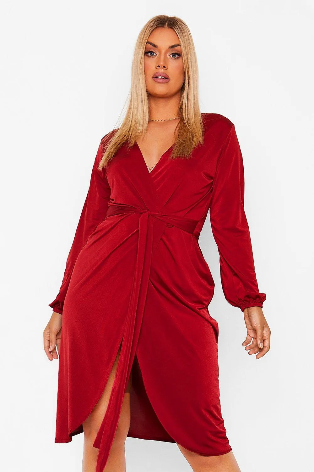 Plus Disco Slinky Belted Wrap Midi Dress