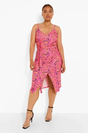 Plus Floral Wrap Midi Dress