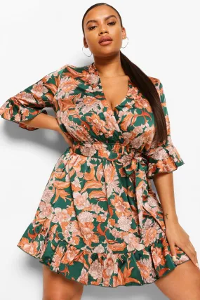 Plus Floral Wrap Mini Dress