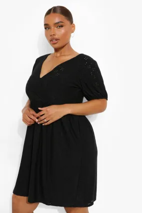 Plus Jersey Eyelet Wrap Skater Dress