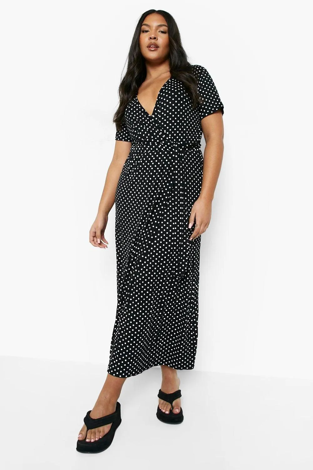 Plus Jersey Polka Dot Wrap Midiaxi Dress