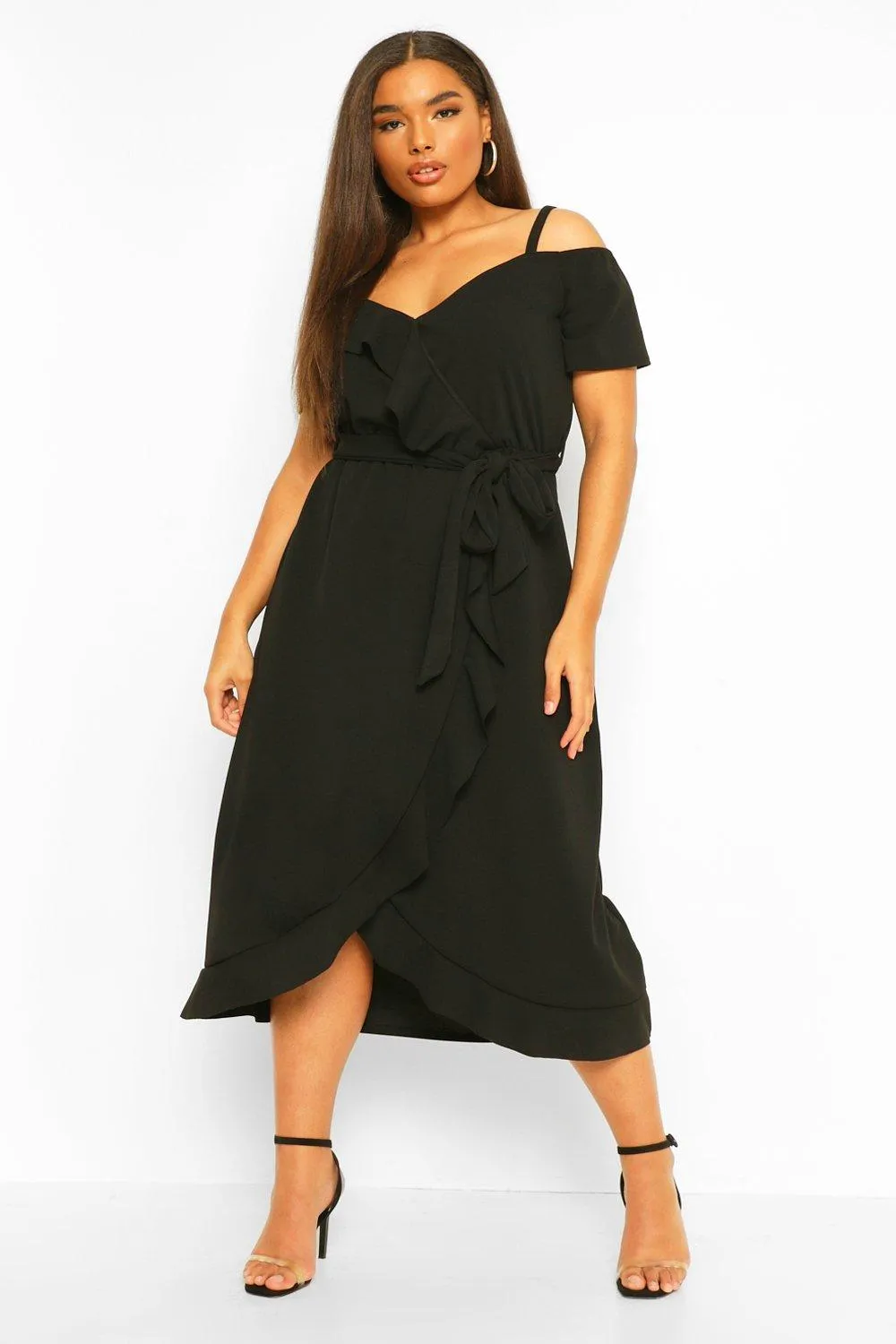 Plus Plunge Ruffle Belt Wrap Dress