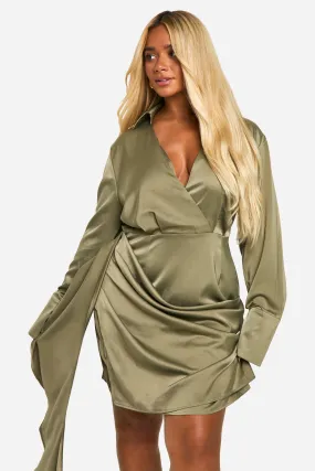 Plus Satin Drape Wrap Dress