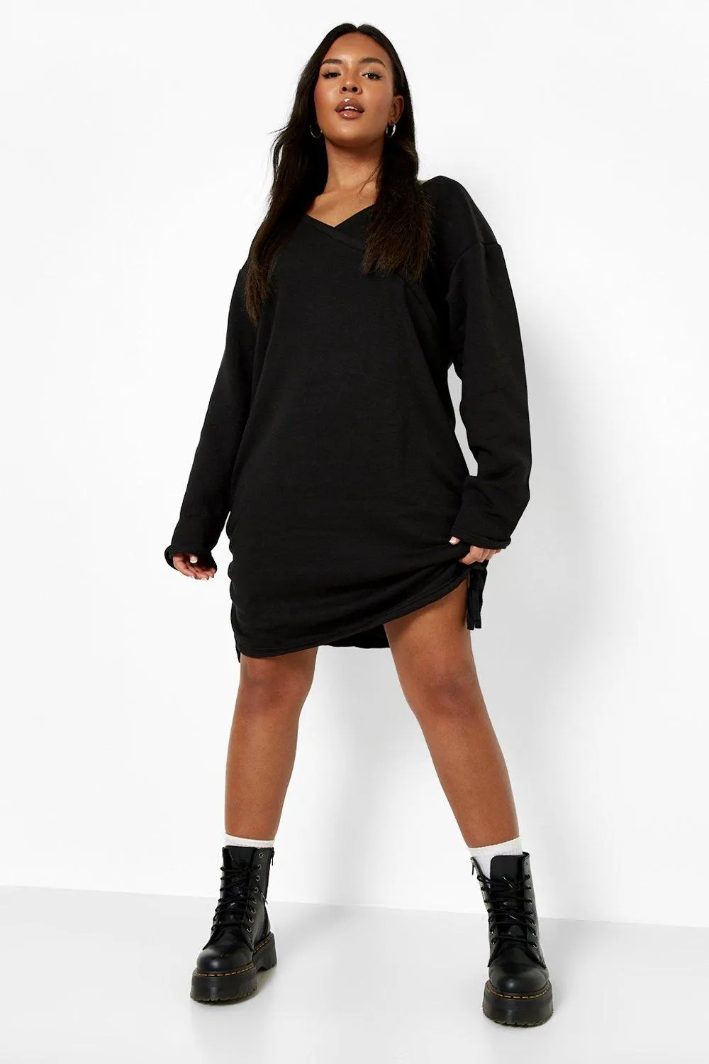 Plus Wrap Front Ruched Sweatshirt Dress