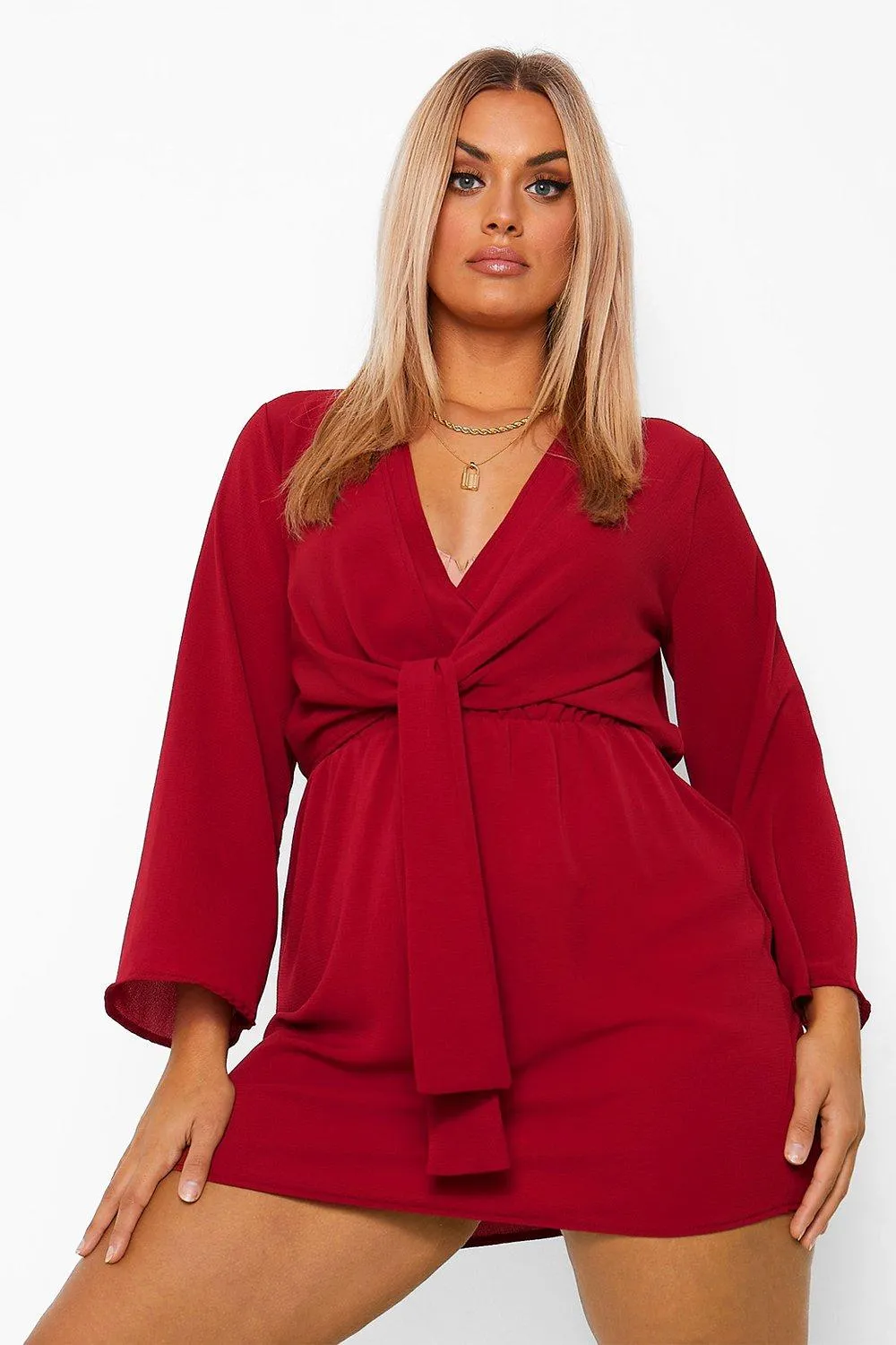 Plus Wrap Tie Side Mini Dress